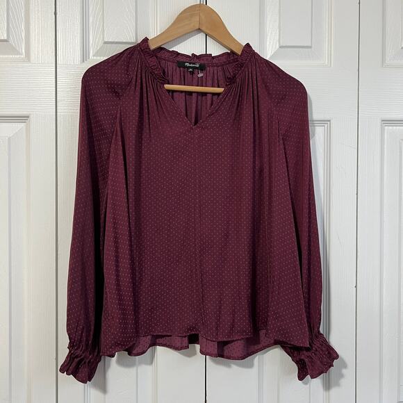 Madewell Silk Long Sleeve Poet Top Maroon Size XS - Picture 1 of 7
